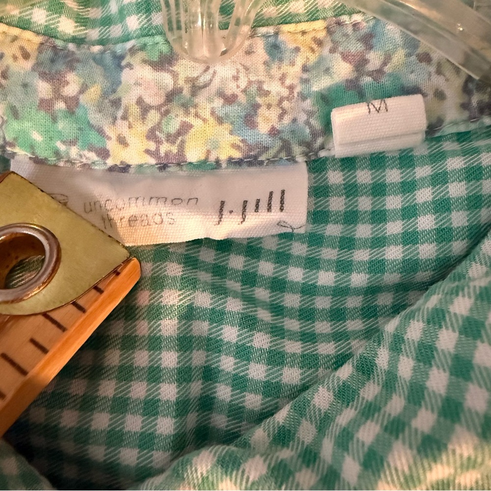 J Jill women’s medium plaid shirt roll tab sleeve‎ western country preppy green - Picture 7 of 12